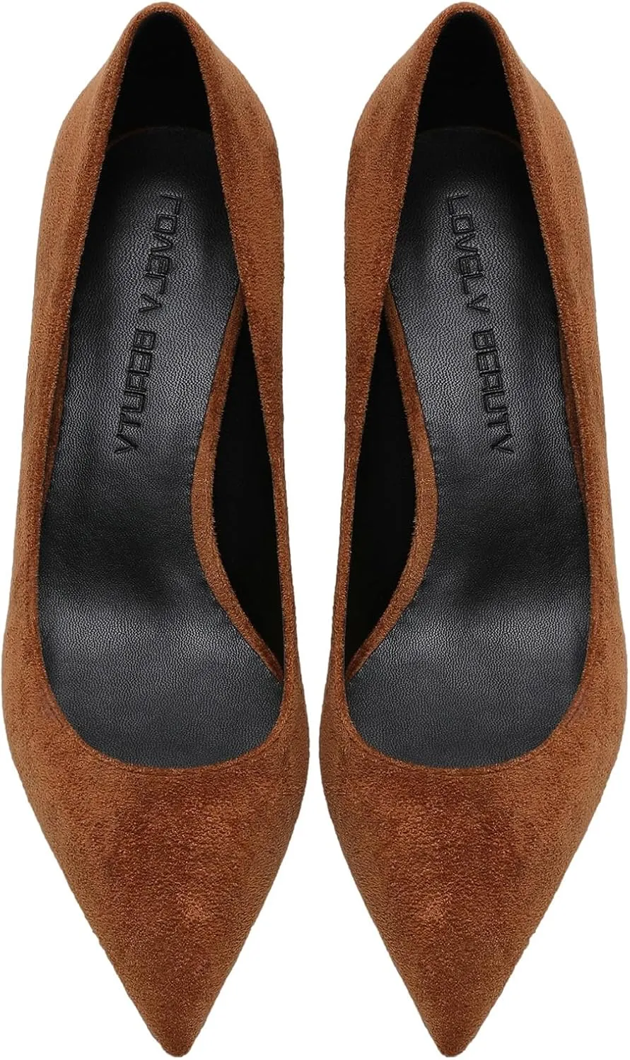 ANUFER Women's Velvet 5CM/8CM High Heels Elegant Pointed Toe Pumps Office Work Shoes