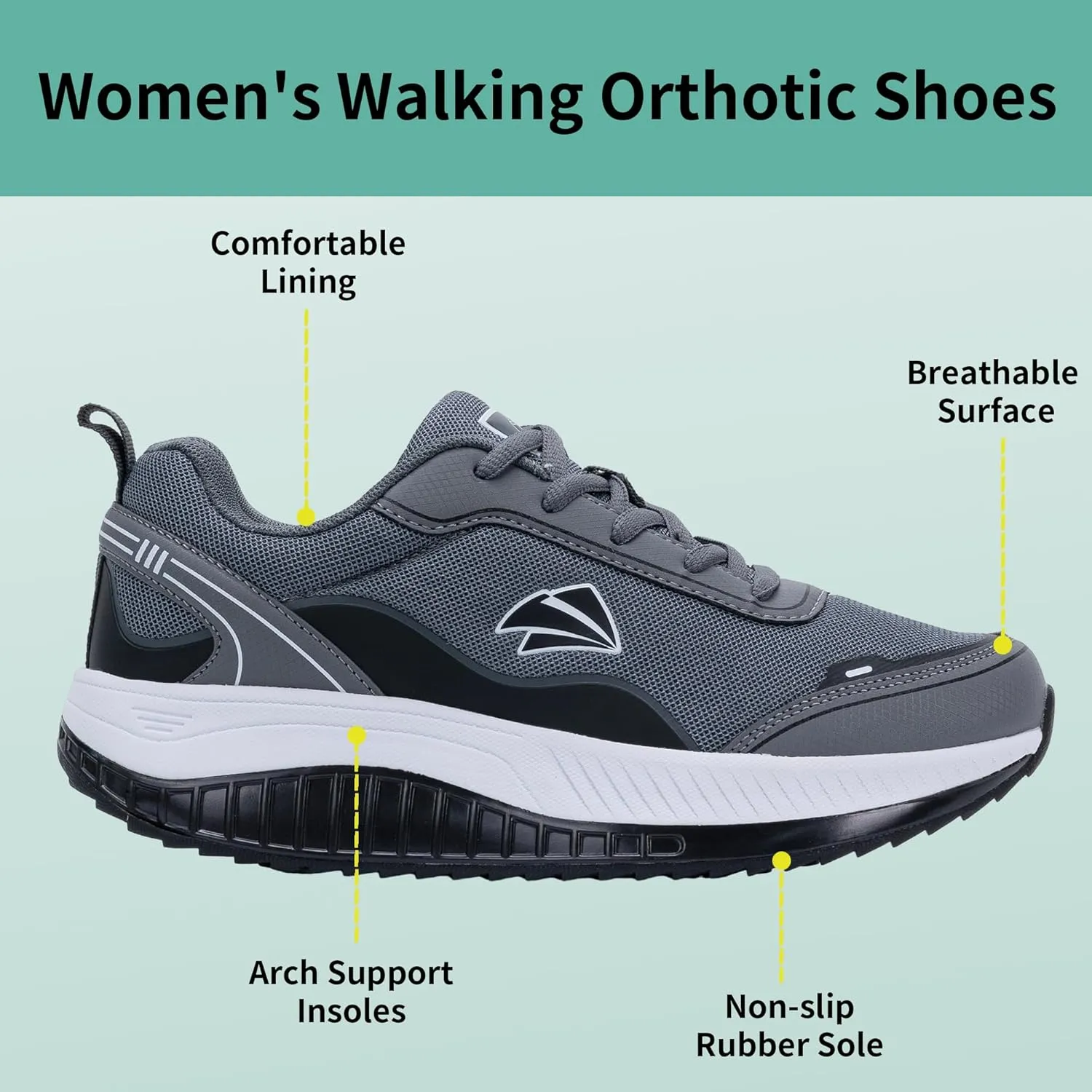 AOV Womens Walking Orthotic Shoes Lightweight Breathable Sneakers with Arch Support for Running Gym Workout