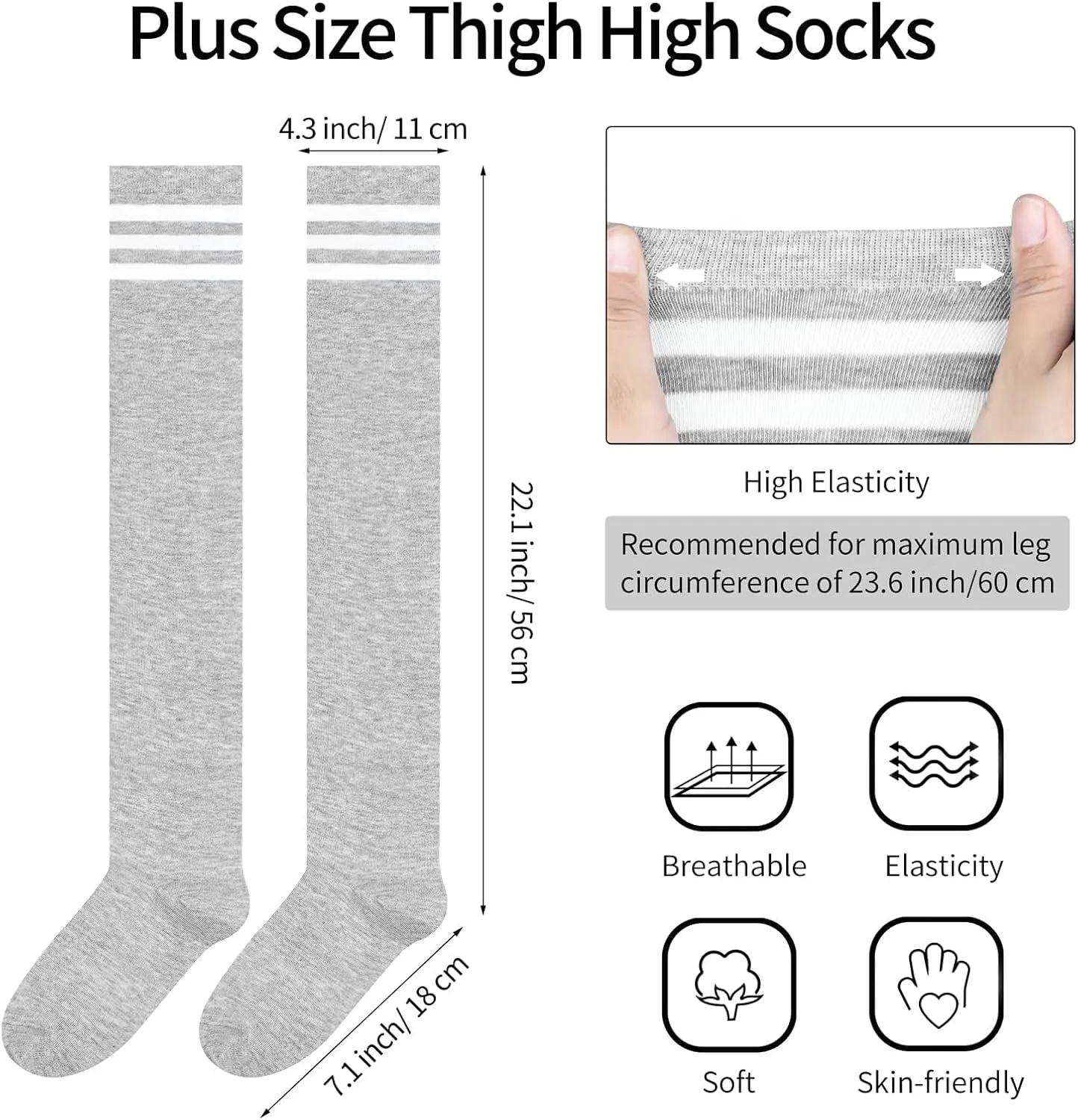 Apoway 6 Pairs Plus Size Thigh High Socks Warm Thigh High Stockings Over the Knee Socks for Women, L-XXL