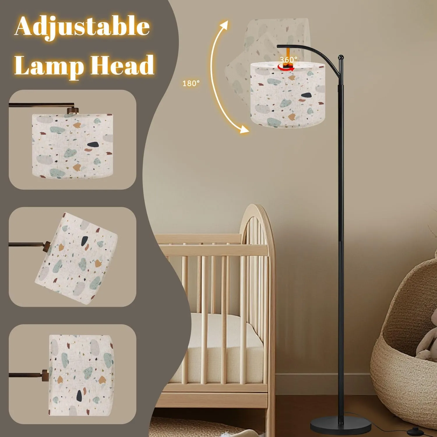 Arc Floor Lamps Flat Design Colorful terrazzo Pattern Modern LED Adjustable Lampshade Standing Light for Living Room Reading Bedroom Office