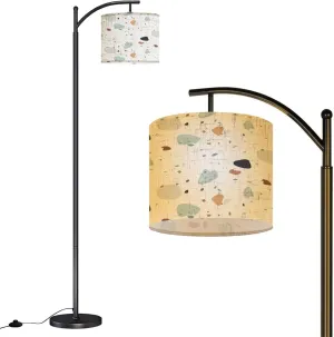 Arc Floor Lamps Flat Design Colorful terrazzo Pattern Modern LED Adjustable Lampshade Standing Light for Living Room Reading Bedroom Office
