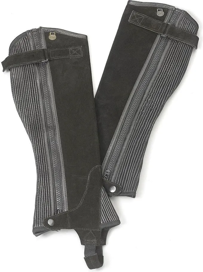Artist Unknown Ovation Women's Black Ribbed Suede Leather Durable Lightweight Adjustable Breathable Horse Riding Half Chap