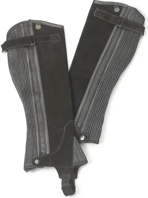 Artist Unknown Ovation Women's Black Ribbed Suede Leather Durable Lightweight Adjustable Breathable Horse Riding Half Chap
