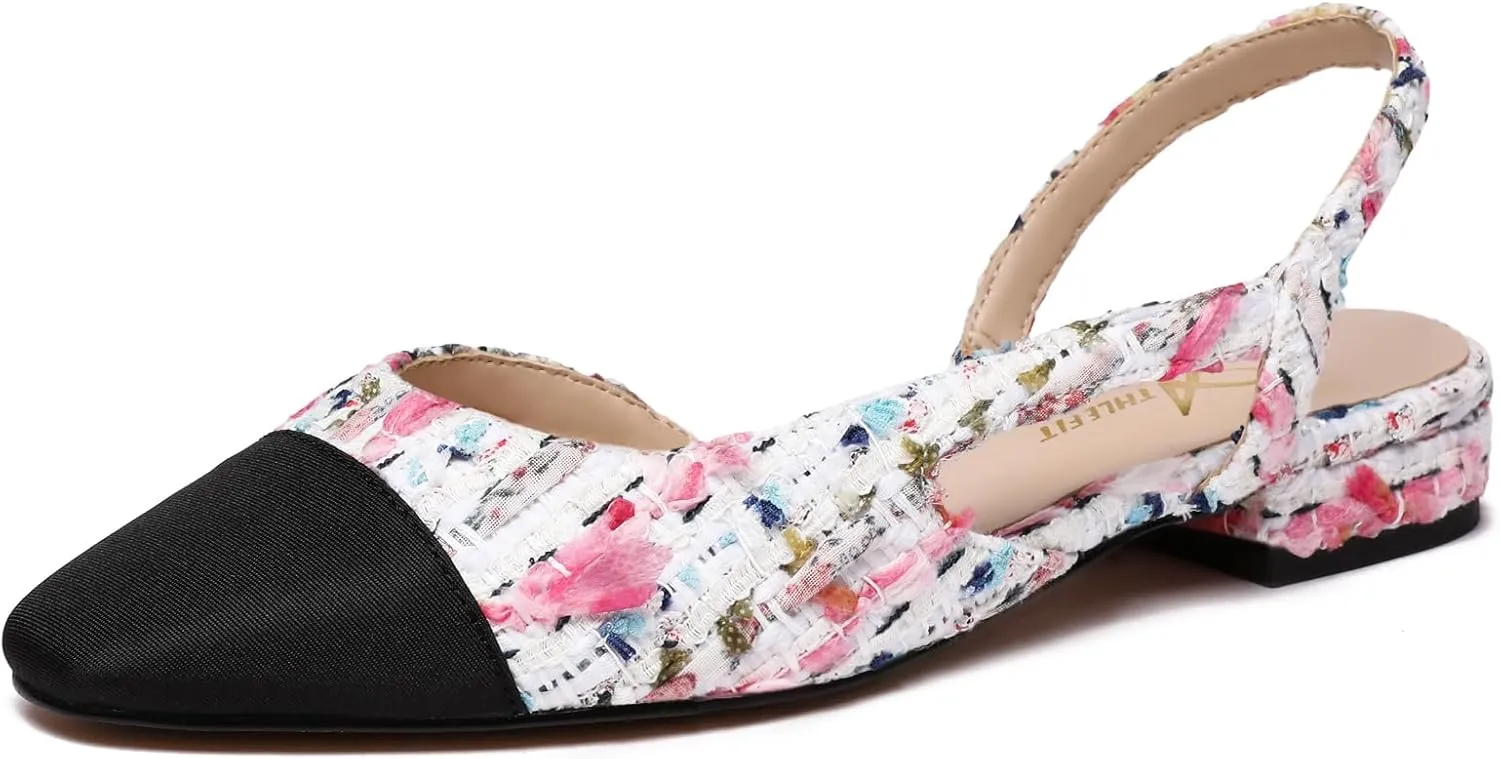 Athlefit Slingback Flats for Women Square Pointed Toe Two Toned Flats Wedding Pumps for Women