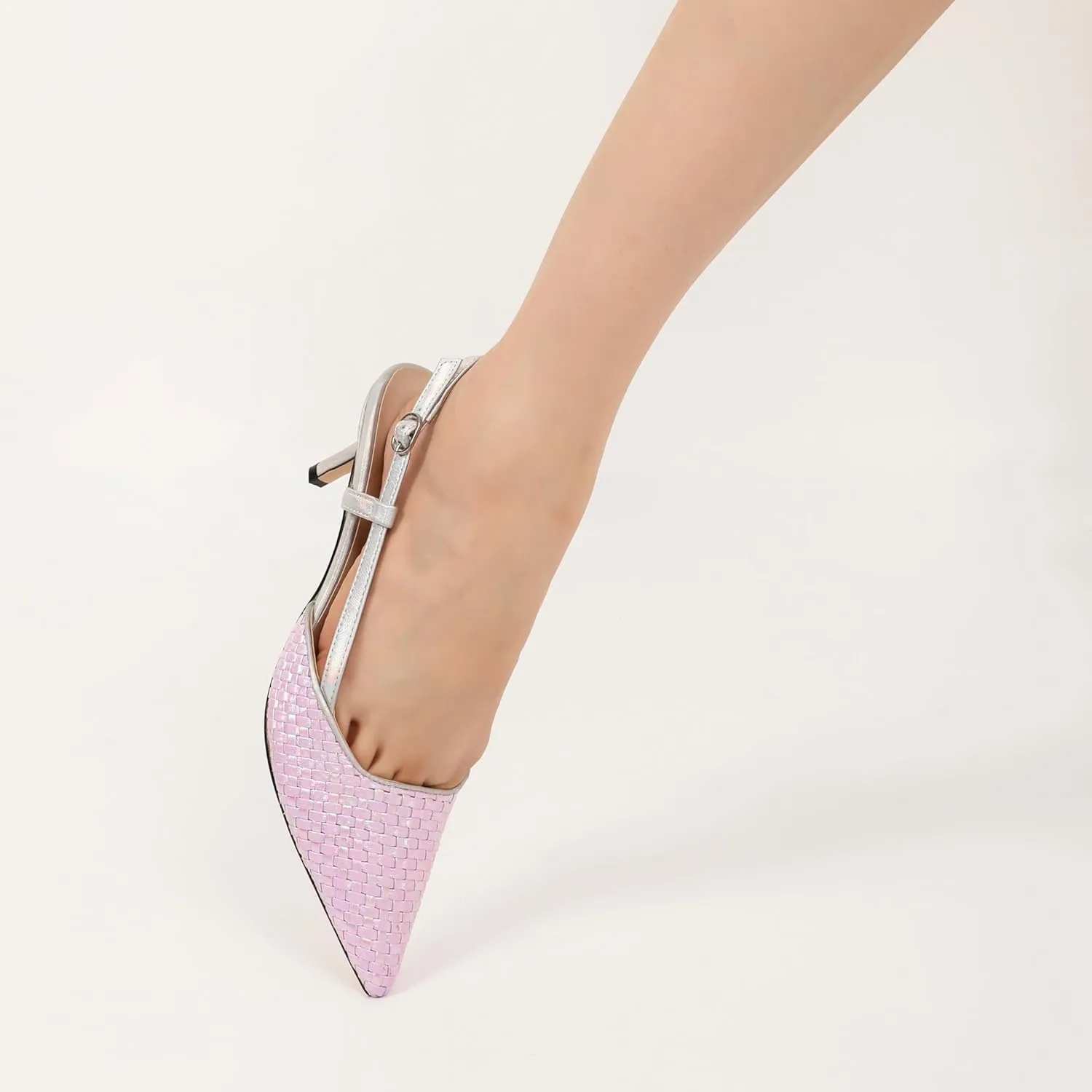 AUMOTED Women Low Heel Pumps Slingback Heels Elegant Pointed Toe 2.5 Inch Heels with Rhinestone Dressy Pumps