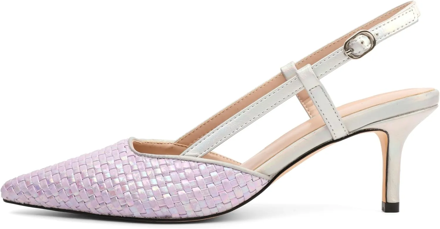 AUMOTED Women Low Heel Pumps Slingback Heels Elegant Pointed Toe 2.5 Inch Heels with Rhinestone Dressy Pumps