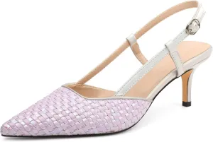 AUMOTED Women Low Heel Pumps Slingback Heels Elegant Pointed Toe 2.5 Inch Heels with Rhinestone Dressy Pumps