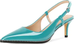 AUMOTED Women Low Heel Pumps Slingback Heels Pointed Toe Beaded Heels 2.5" Elegant Dressy Pumps
