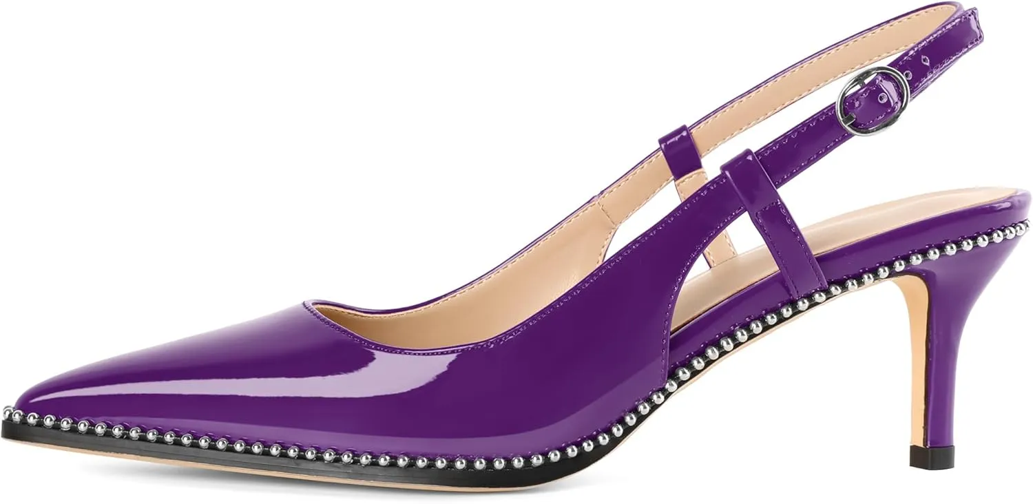 AUMOTED Women Low Heel Pumps Slingback Heels Pointed Toe Beaded Heels 2.5" Elegant Dressy Pumps