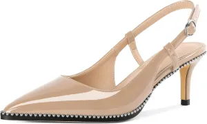 AUMOTED Women Low Heel Pumps Slingback Heels Pointed Toe Beaded Heels 2.5" Elegant Dressy Pumps