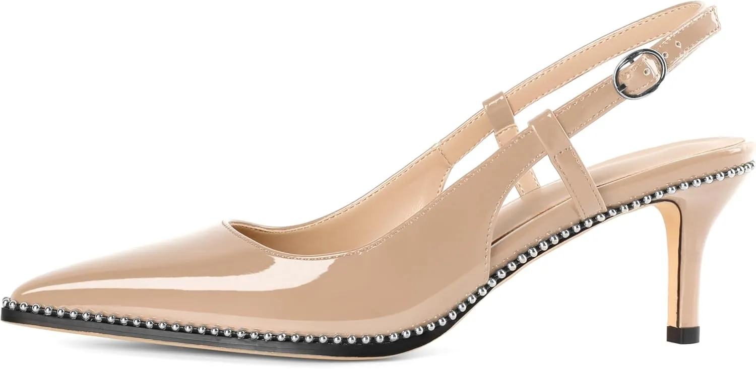 AUMOTED Women Low Heel Pumps Slingback Heels Pointed Toe Beaded Heels 2.5" Elegant Dressy Pumps
