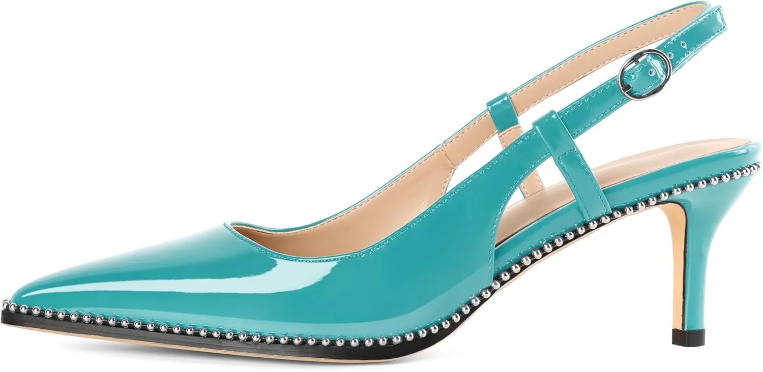 AUMOTED Women Low Heel Pumps Slingback Heels Pointed Toe Beaded Heels 2.5" Elegant Dressy Pumps