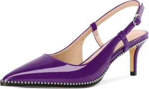 AUMOTED Women Low Heel Pumps Slingback Heels Pointed Toe Beaded Heels 2.5" Elegant Dressy Pumps