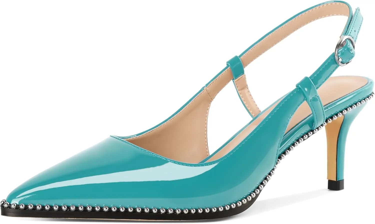 AUMOTED Women Low Heel Pumps Slingback Heels Pointed Toe Beaded Heels 2.5" Elegant Dressy Pumps