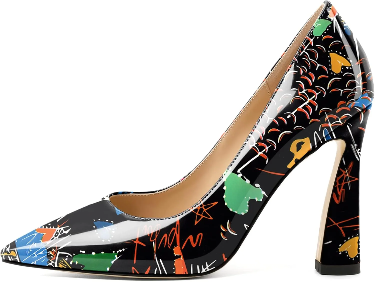 AUMOTED Women's Stilettos High Heels Close Pointed Toe Spool Slip-on Heels Pumps Patent Solid Dating Party Dress Shoes 4 Inch