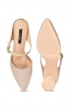 Aurelia Glitter Gold Glitter Pointed Block Heel