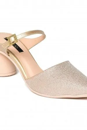 Aurelia Glitter Gold Glitter Pointed Block Heel