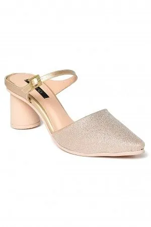 Aurelia Glitter Gold Glitter Pointed Block Heel