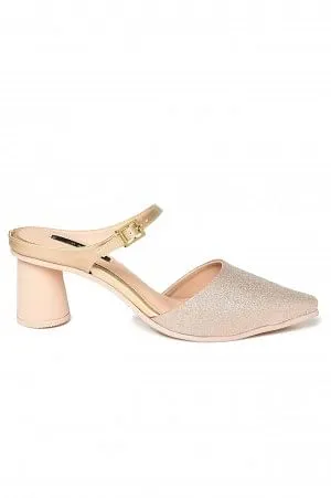 Aurelia Glitter Gold Glitter Pointed Block Heel