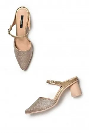 Aurelia Glitter Gold Glitter Pointed Block Heel
