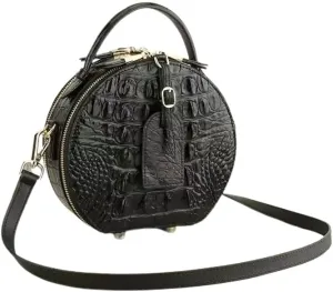 Authentic Crocodile Leather Lady Small Handbag Genuine Alligator Skin Classic Black Women Round Purse Female Shoulder Bag