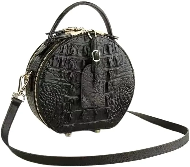 Authentic Crocodile Leather Lady Small Handbag Genuine Alligator Skin Classic Black Women Round Purse Female Shoulder Bag