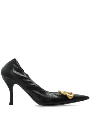 Balenciaga Black Stiletto Heel med logo plack