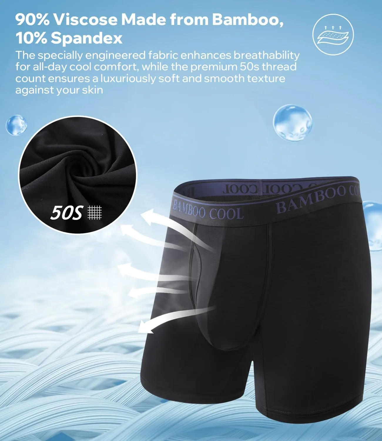BAMBOO COOL Men's 50S Ultra-Soft Boxer Briefs Cooling Underwear for Men Tag-Free No Ride-Up Mens Underwear