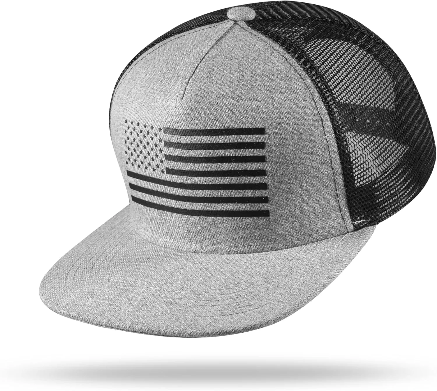 Baseball Cap, Snapback Trucker Hat for Men & Women with American Flag and Adjustable, Breathable Mesh, Flat Bill Hats
