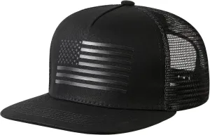Baseball Cap, Snapback Trucker Hat for Men & Women with American Flag and Adjustable, Breathable Mesh, Flat Bill Hats