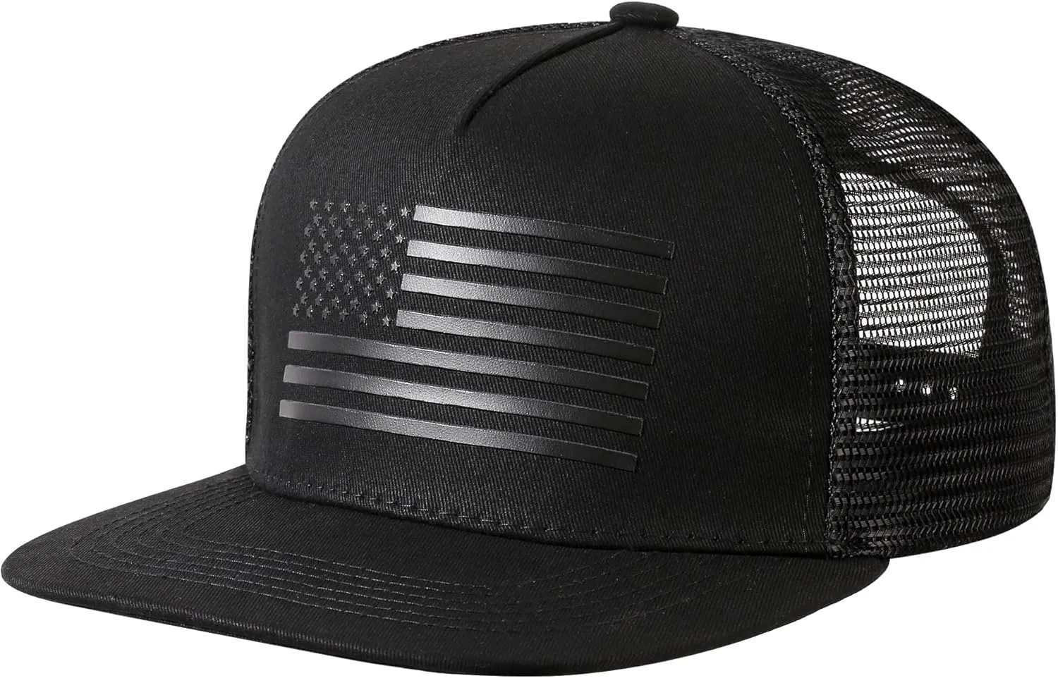 Baseball Cap, Snapback Trucker Hat for Men & Women with American Flag and Adjustable, Breathable Mesh, Flat Bill Hats
