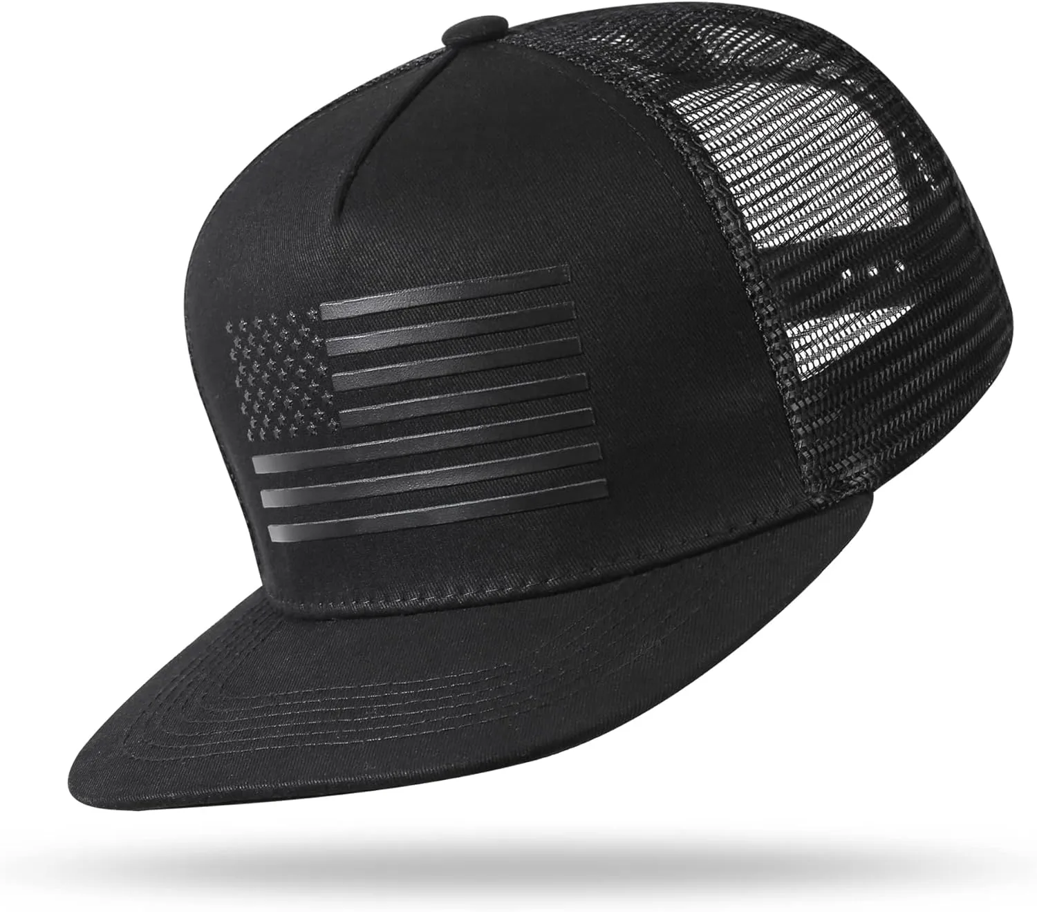 Baseball Cap, Snapback Trucker Hat for Men & Women with American Flag and Adjustable, Breathable Mesh, Flat Bill Hats