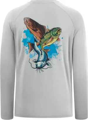 BASSDASH Men’s Fish Graphic UPF 50  Long Sleeve Fishing Shirts Sun Protection Breathable Moisture Wicking T-Shirt
