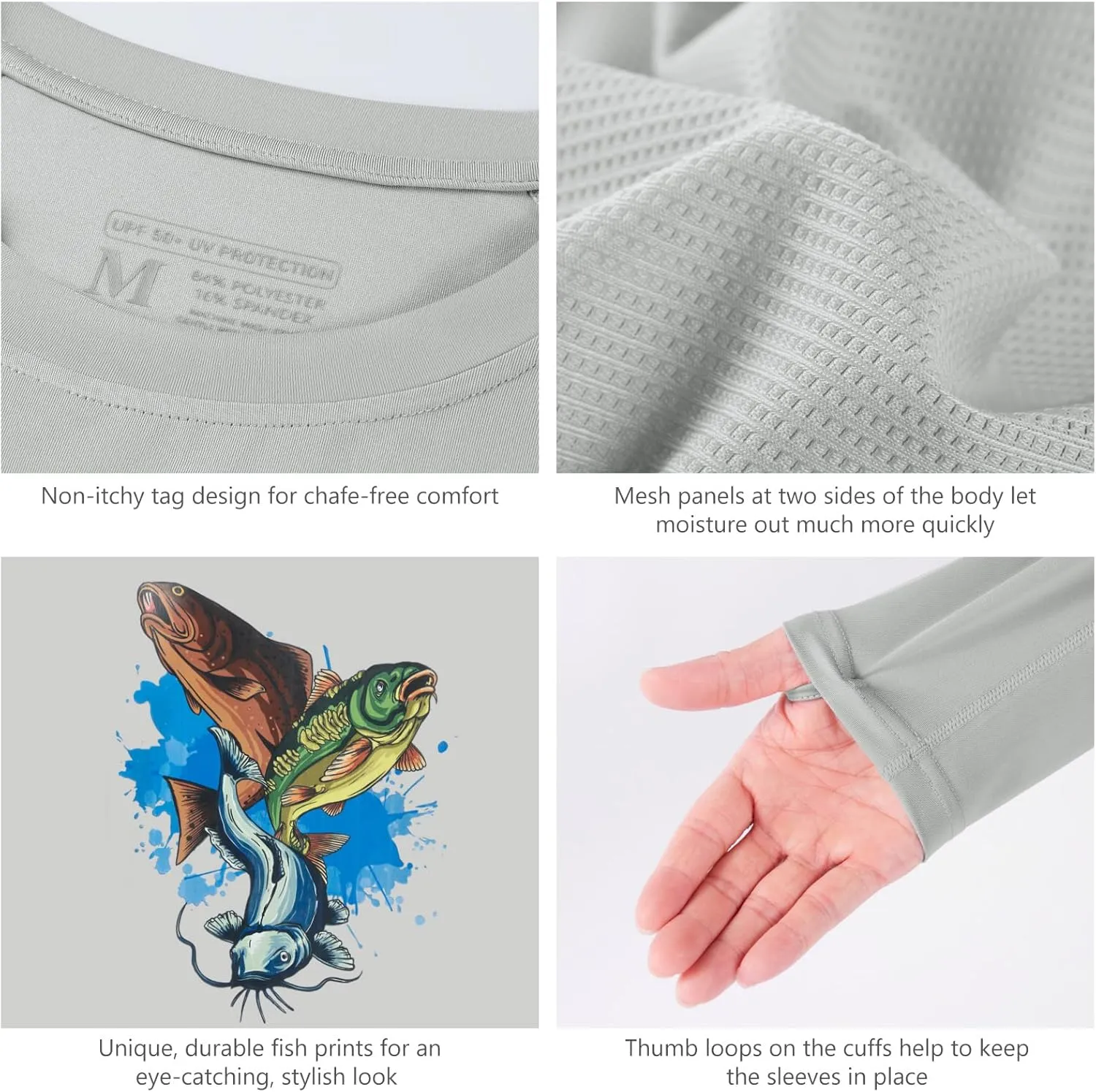 BASSDASH Men’s Fish Graphic UPF 50  Long Sleeve Fishing Shirts Sun Protection Breathable Moisture Wicking T-Shirt