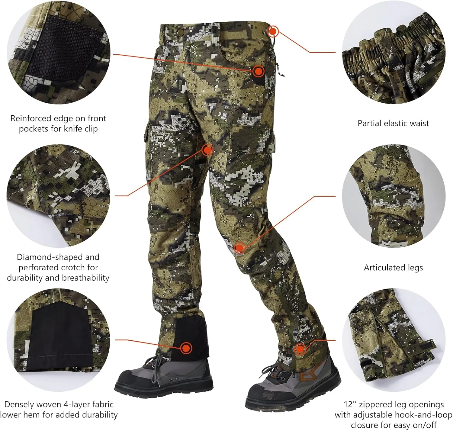 BASSDASH Walker Men’s Waterproof Breathable Hunting Pants with Silent Outer Fabric for Fishing Turkey Upland