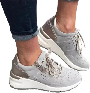 Bcshiye Women's Running Shoes Lace Up Breathable Walking Sneakers Low Top Hidden Sneakers Wedge Sneakers for Women