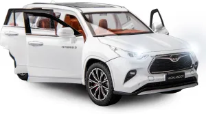 BDTCTK 1/24 Highlander Model Car, Zinc Alloy Pull Back Toy car with Sound and Light for Kids Boy Girl Gift(White)