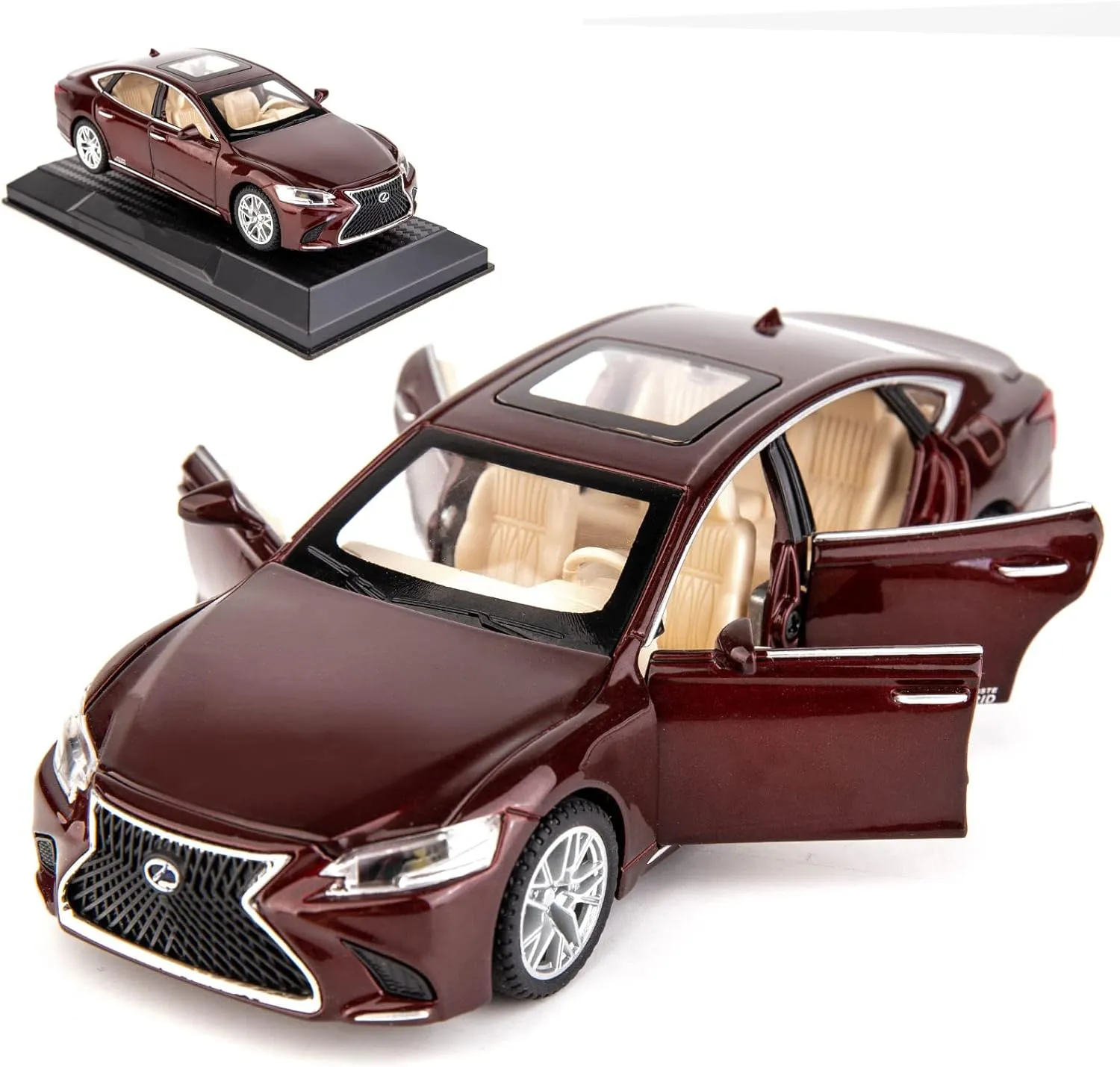 BDTCTK 1/32 Compatible for Lexus Ls500h Model Car, Zinc Alloy Pull Back Toy car with Sound and Light for Kids Boy Girl Gift(Brown)