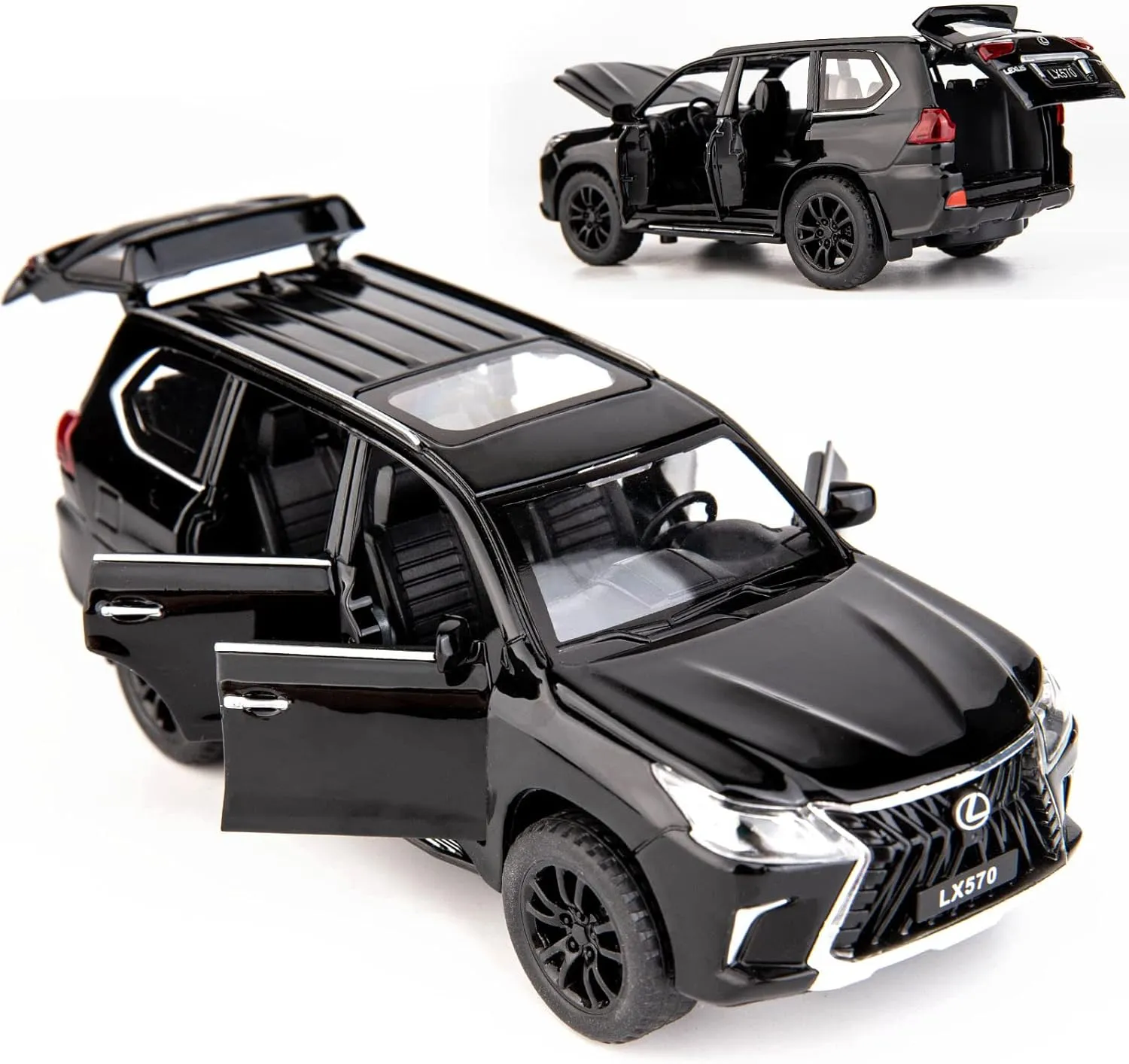 BDTCTK 1/32 Compatible for Lexus LX570 Off-Road in Luxury SUV Model Car, Zinc Alloy Pull Back Toy car with Sound and Light for Kids Boy Girl Gift(Black)