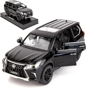BDTCTK 1/32 Compatible for Lexus LX570 Off-Road in Luxury SUV Model Car, Zinc Alloy Pull Back Toy car with Sound and Light for Kids Boy Girl Gift(Black)
