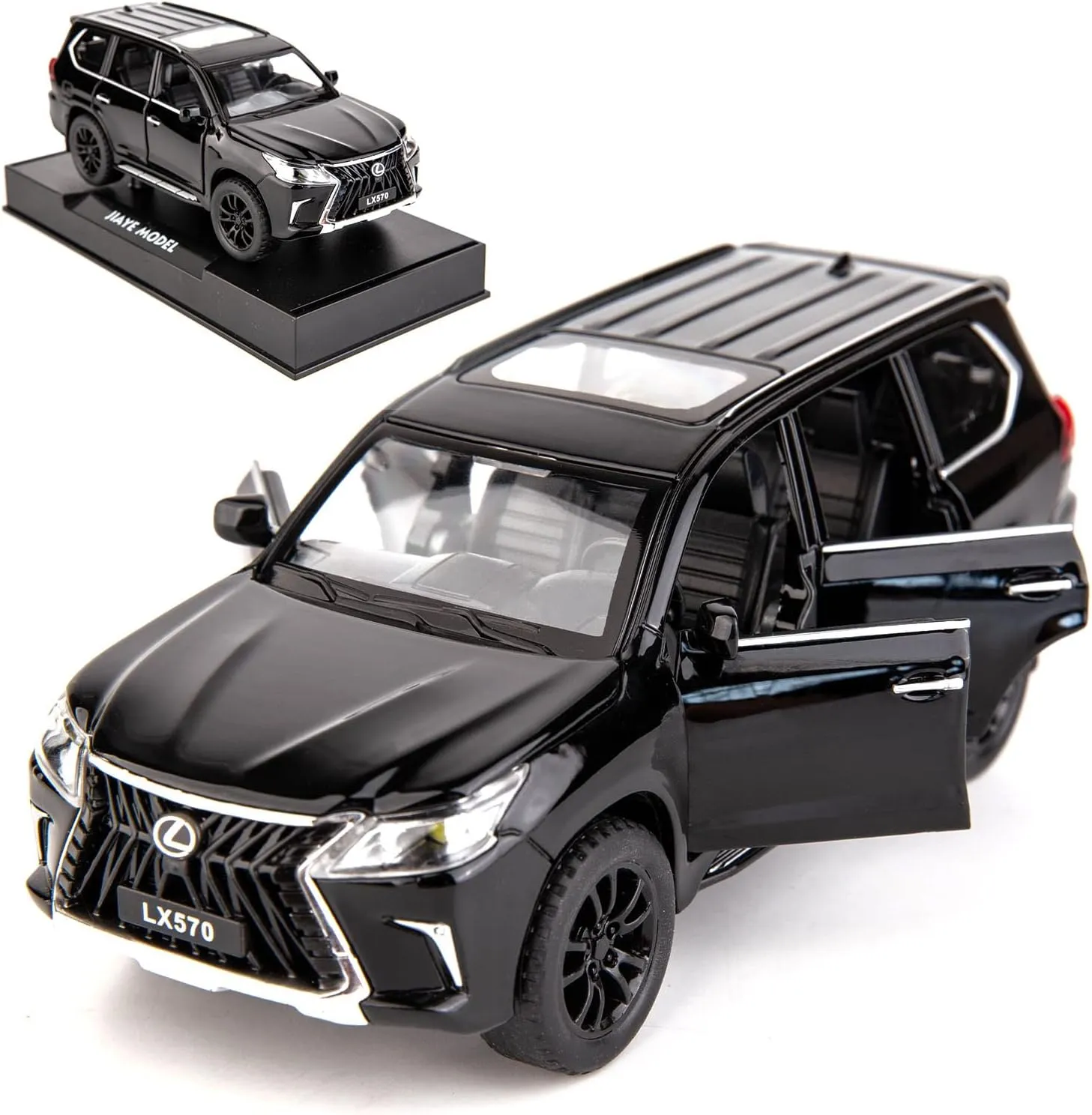 BDTCTK 1/32 Compatible for Lexus LX570 Off-Road in Luxury SUV Model Car, Zinc Alloy Pull Back Toy car with Sound and Light for Kids Boy Girl Gift(Black)