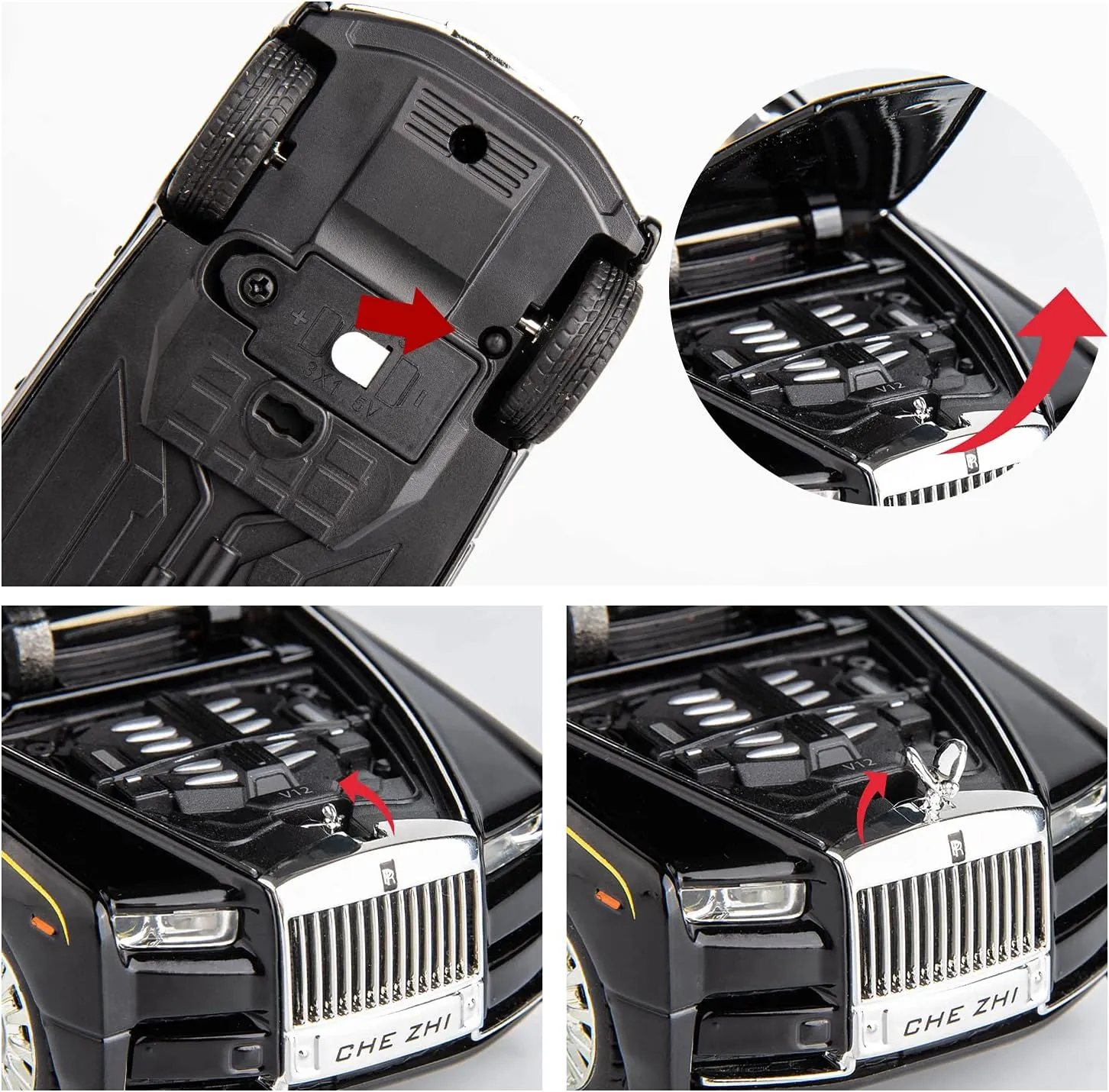 BDTCTK 1/32 Rolls-Royce Phantom Model Car,Zinc Alloy Pull Back Toy car with Sound and Light for Kids Boy Girl Gift (Black)