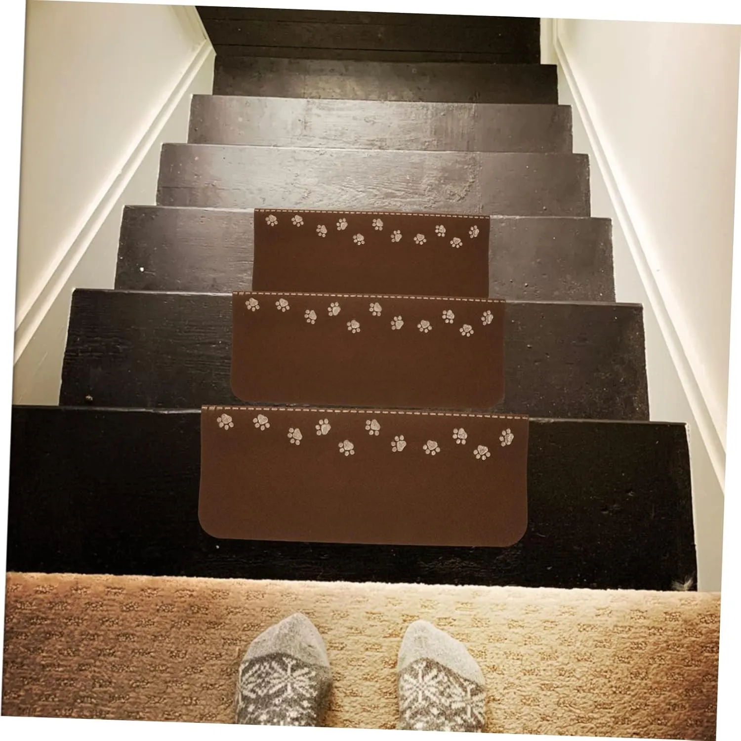 Bear Claw Stair Pad Rug Non-Slip Indoor Stairs Mat Safety Treads for Boys and Girls Night Light Entryway Rug