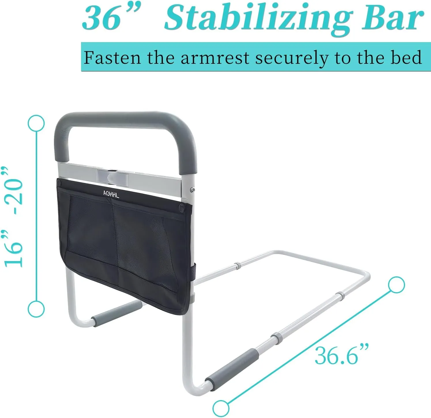 Bed Rails for Elderly Adults Safety with Motion Light Adjustable Heights Storage Pocket Assist Support Side Railing for Seniors Slides Bed Guard Bed Handle Bars (Grey Handle with Warm Light)