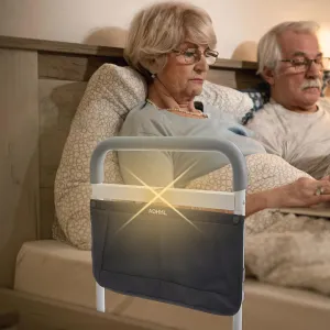 Bed Rails for Elderly Adults Safety with Motion Light Adjustable Heights Storage Pocket Assist Support Side Railing for Seniors Slides Bed Guard Bed Handle Bars (Grey Handle with Warm Light)