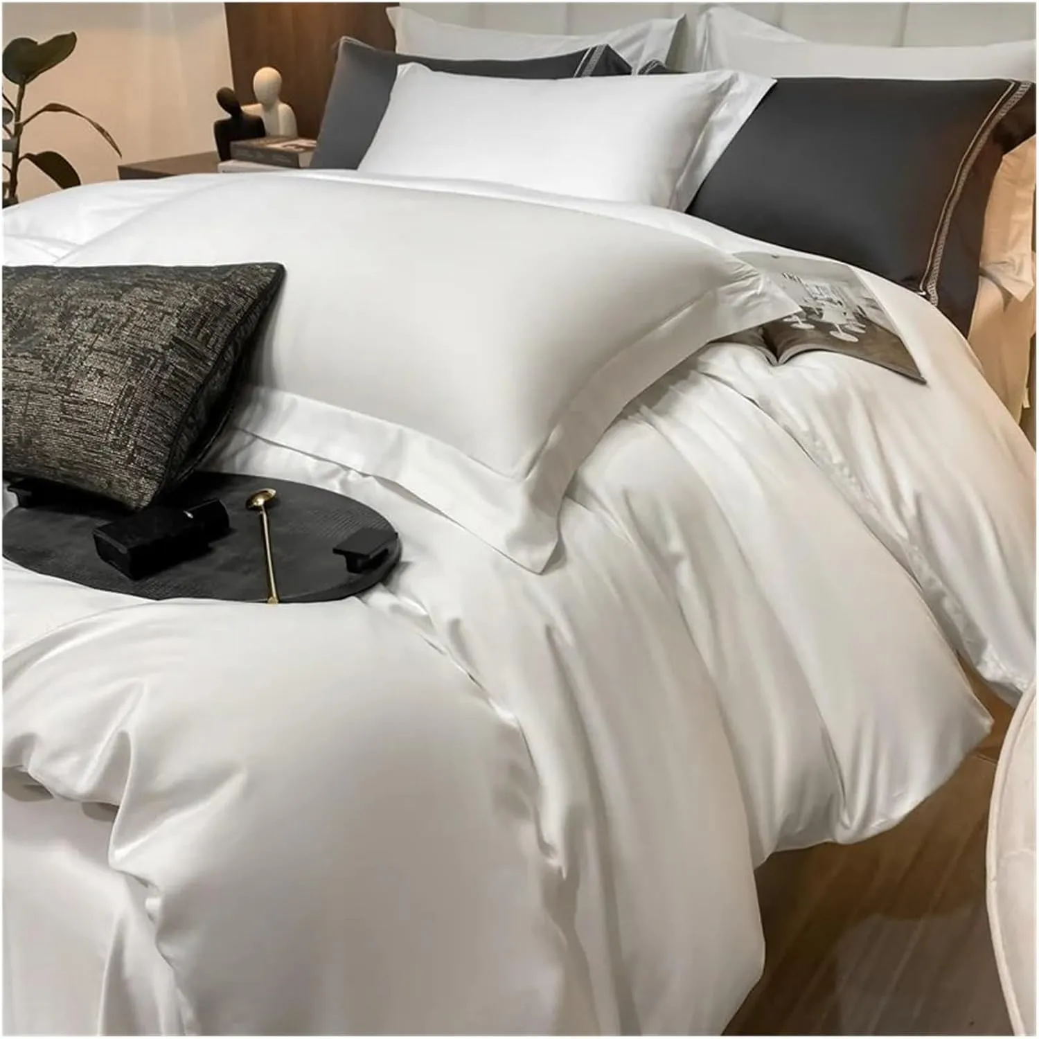 Bed Sheets Set, Luxury Bedding Set 100% Egyptian Cotton 400TC Duvet Cover Flat Sheet Queen Quilt Cover with Pillowcase(B,Twin)