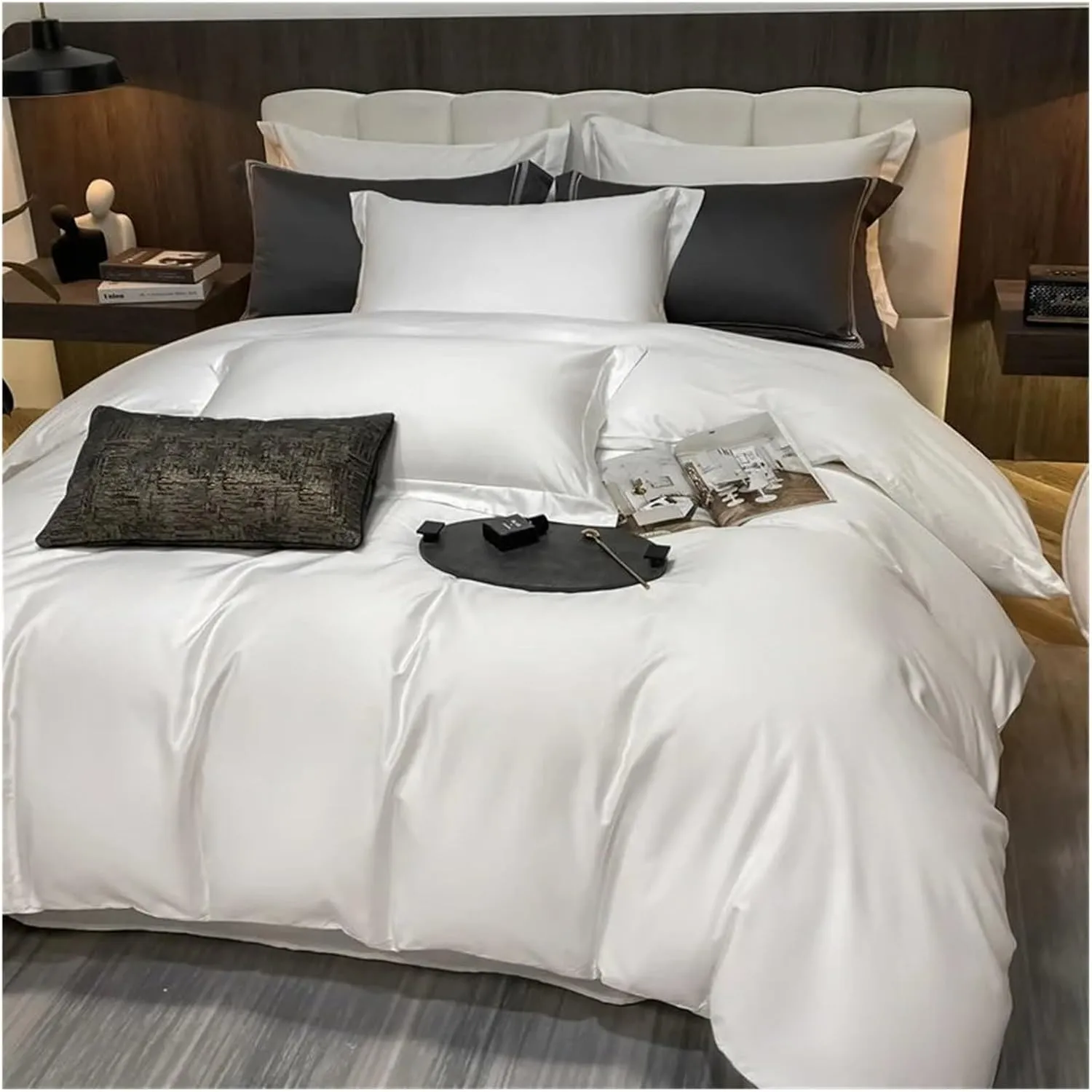 Bed Sheets Set, Luxury Bedding Set 100% Egyptian Cotton 400TC Duvet Cover Flat Sheet Queen Quilt Cover with Pillowcase(B,Twin)