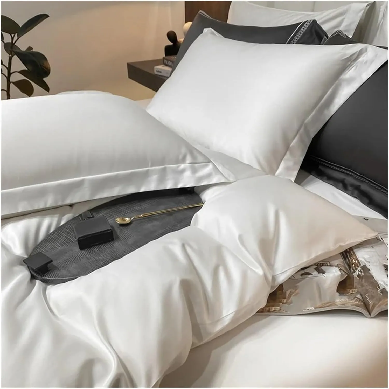 Bed Sheets Set, Luxury Bedding Set 100% Egyptian Cotton 400TC Duvet Cover Flat Sheet Queen Quilt Cover with Pillowcase(B,Twin)