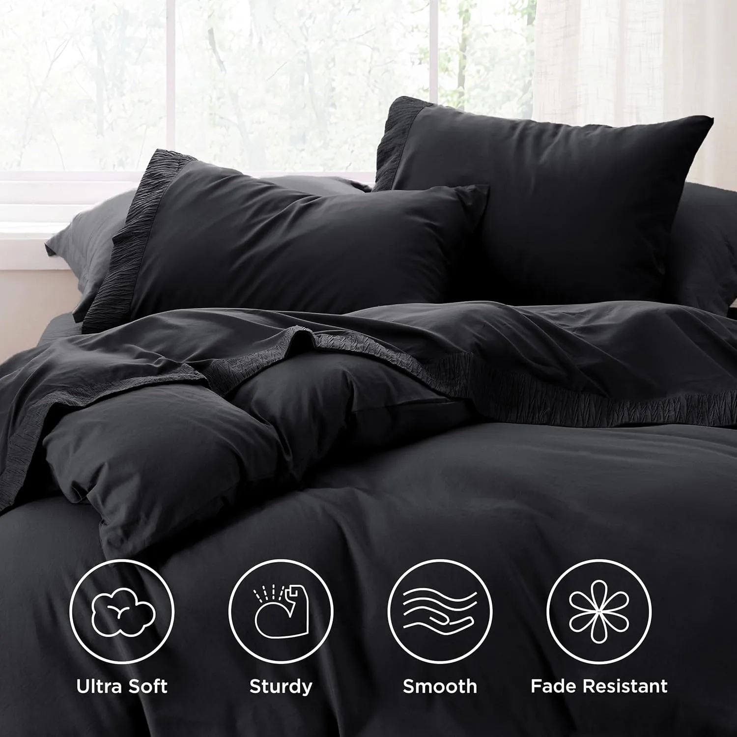 Bedsure Queen Sheet Set - 4 Pieces Soft Queen Size Sheets - Breathable & Cooling - Hotel Luxury - Easy Care Polyester Microfiber Bedding for Women, Men, Black