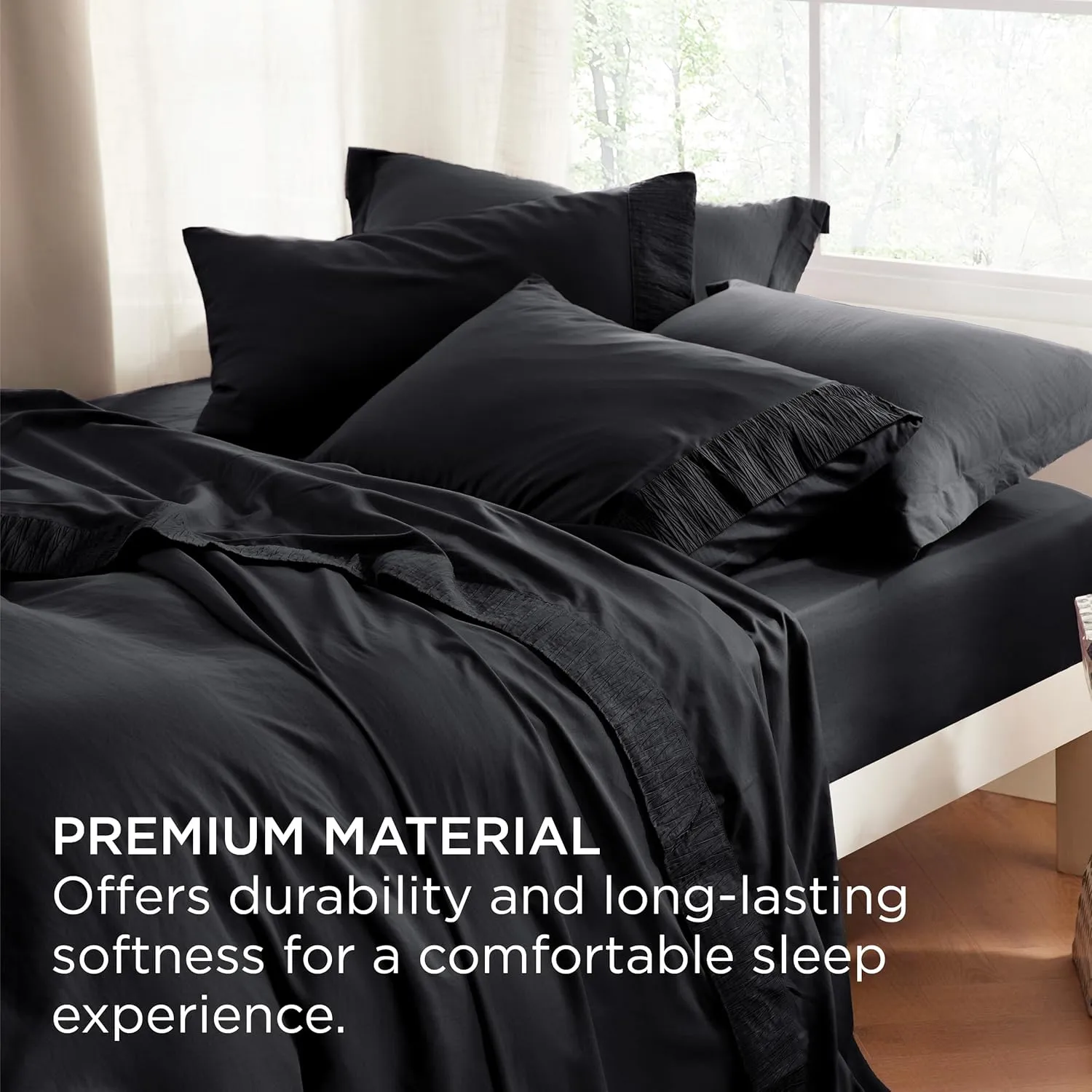 Bedsure Queen Sheet Set - 4 Pieces Soft Queen Size Sheets - Breathable & Cooling - Hotel Luxury - Easy Care Polyester Microfiber Bedding for Women, Men, Black